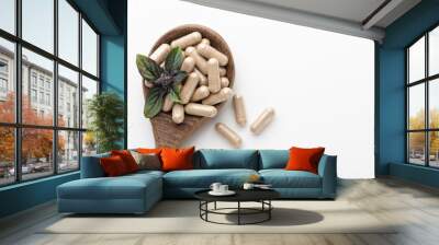 Alternative Medicine. Dietary supplements, vitamins and minerals for vegans and vegetarians. Wall mural