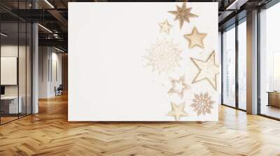 Christmas flatlay decor background on the white wooden table. Wall mural