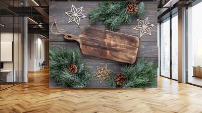 Empty cutting board on a old christmas rustik table. Wall mural