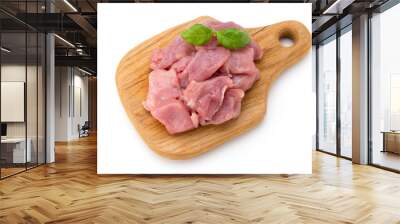 Raw chopped beef meat pieces isolated om white background cut out. Wall mural