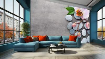 Spa orchid theme objects on grey background. Wall mural