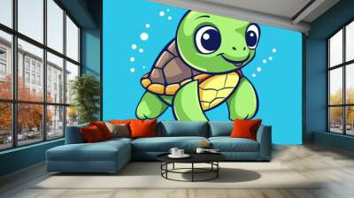 Cute Turtle Swimming Icon Illustration: Vector Art in Flat Cartoon Style for Perfect Posters, Cards, and Decor Prints Wall mural