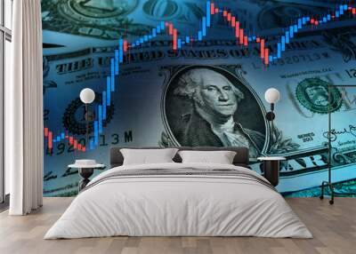 us dollar rise concept. us dollar stock market index chart. rising dollar. economic recovery of the  Wall mural