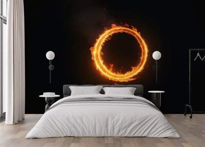 A circle of fire on black background Wall mural