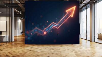 Abstract digital background with glowing arrows pointing upwards, representing growth, progress, investment economy, futuristic upward arrow graph. Big data and business growth Wall mural