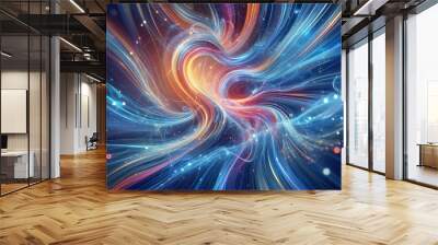 Abstract wave swirl colorful magical blured lines, techno background Wall mural