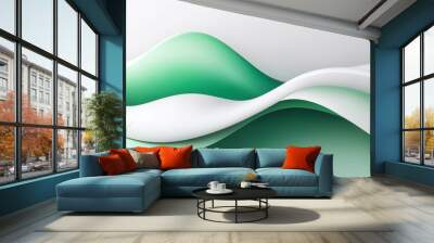 Abstract white and green smooth flowing waves on gradient background Wall mural