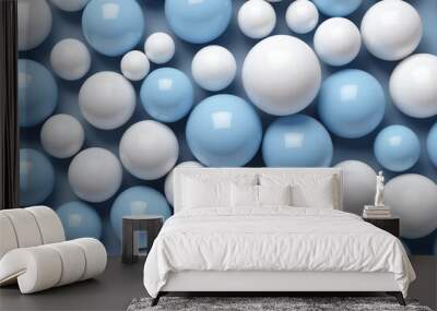 Colorful arrangement of various sized pure light blue and pure white decorative balls Wall mural