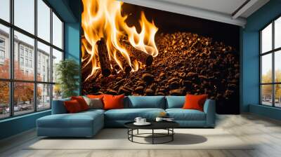 Glowing sparkling fire texture, campfire Wall mural