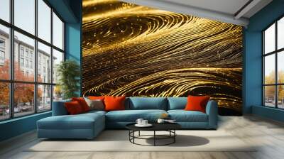 Golden Energy Flow Abstract Background with Shiny Gold Waves and Energetic Patterns Wall mural