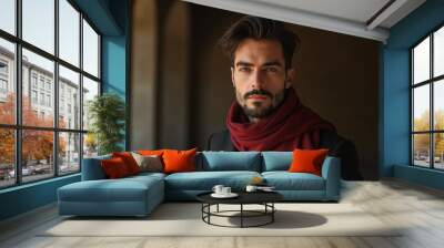 Portrait of an italian beautiful man with a scarf Wall mural