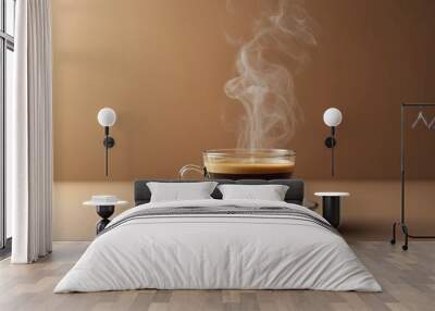 Steam Rising from a Hot Glass Cup of Espresso Coffee on a Simple Background Wall mural