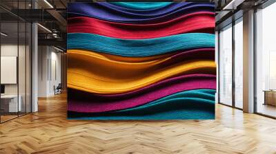 Vibrant, colorful waves flowing across a sleek fabric background, ideal for energetic and lively graphic designs Wall mural