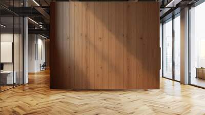 Wooden floor. Wooden wall and wooden floor. Empty room, brown wooden wall and floor Wall mural