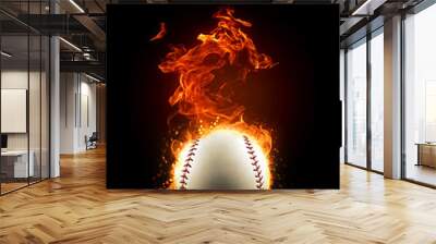 Fiery baseball ball on fire, burning in the dark Wall mural