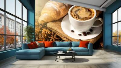 Morning coffee and croissant Wall mural