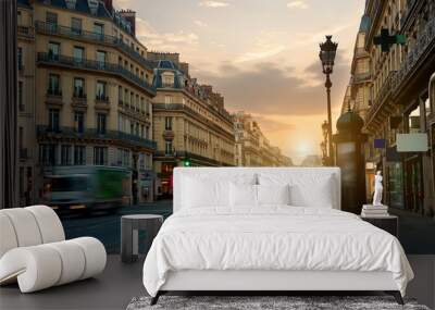 Wide street in Paris Wall mural