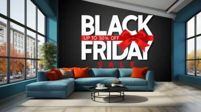 Black friday sale design template Text with decorative red bow. Vector illustration Wall mural