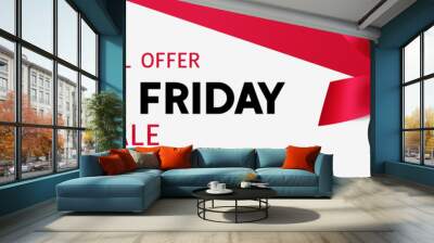 Black friday sale design template. Black text with decorative red bow and price tag. Vector illustration. Wall mural