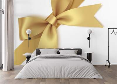 decorative golden bow with diagonally ribbon on the corner. vector bow for page decor Wall mural