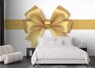 Decorative golden bow with horizontal ribbon isolated on white background. Vector illustration Wall mural