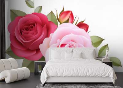 Decorative vintage roses on the corner of page. Pink flowers isolated on white backgound. Vector illustration Wall mural