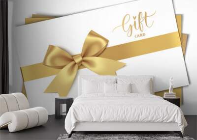 Decorative white gift card design template with gold bow and ribbon. Vector illustration	 Wall mural