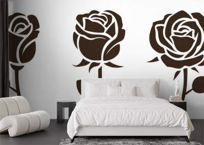 Flower icon. Set of decorative rose silhouettes. Vector rose Wall mural