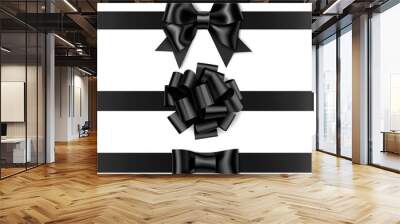 Set of beautiful black bow with horizontal black ribbon for your design and page decor. Vector decorative bow isolated on white. Black friday sale decorations Wall mural