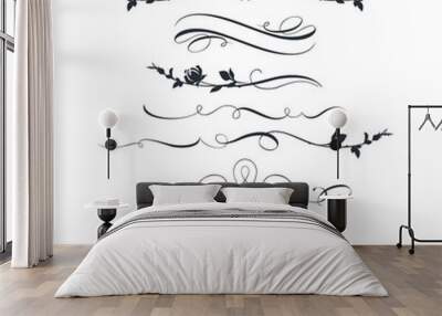 set of calligraphic decorative elements and flowers Wall mural