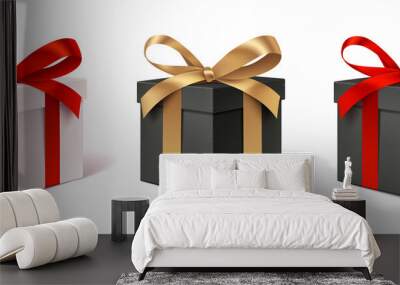 Set of decorative gift boxes isolated on white. Holiday decoration. Black friday sale collection. Wall mural