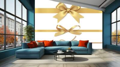 set of decorative golden bows with horizontal yellow ribbon isolated on white background. vector ill Wall mural