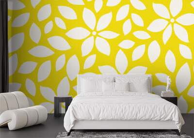 Summer pattern with abstract flower silhouettes and leaves. Seamless floral background Wall mural