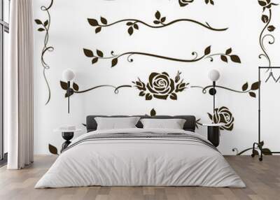 vector set of floral dividers, calligraphic elements, decorative rose silhouettes for wedding invita Wall mural