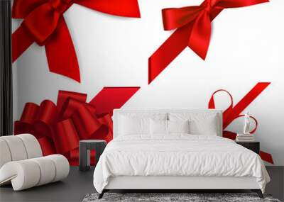 vector set of red bow with diagonaly ribbon on the corner for gift decor Wall mural