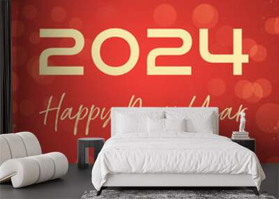 2024 Happy new year christmas red abstract shiny background. Wall mural