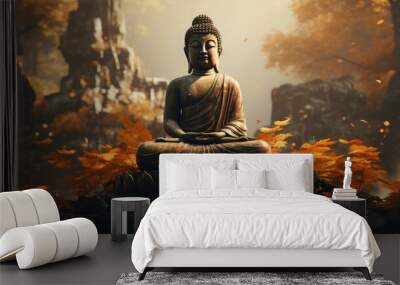 Buddha, monk, religion, meditation, peace and tranquility Wall mural