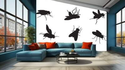 Fly, various images, vector, black silhouette Wall mural