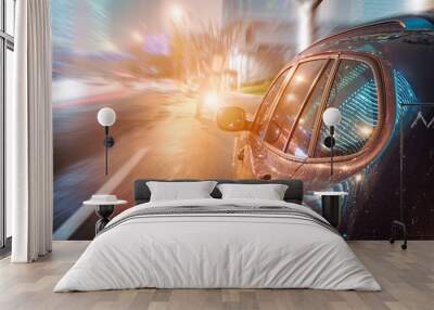 car on the road with motion blur background Wall mural