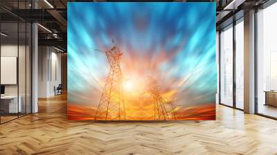 High-voltage tower sky background Wall mural