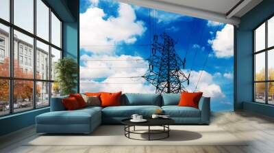 High-voltage tower sky background Wall mural