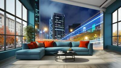 Hong Kong night view with car light Wall mural