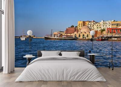 ships and boats in the old port  in city of Chania, Crete. Wall mural