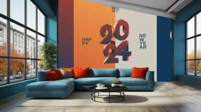 Happy new year 2024 square banner template with 3D hanging number and modern colours. Greeting concept for 2024 new year celebration Wall mural