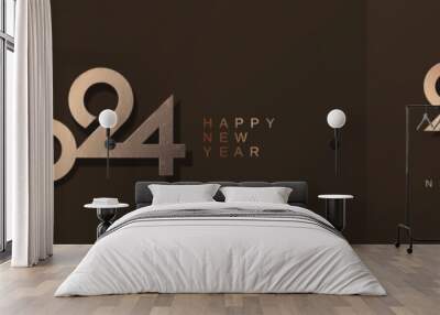 Happy new year 2024 with luxury gold number on dark brown background. 2024 new year celebration greeting card concept Wall mural