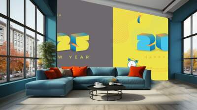 Happy new year 2025 banner template with unique 3d number Wall mural