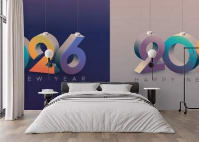 Happy new year 2026 square template with 3D hanging number. Greeting concept for 2026 new year celebration Wall mural