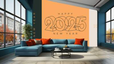 Typography line logo of 2025 new year celebration square template Wall mural