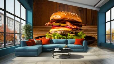 Classic beef burger with bacon. Wall mural