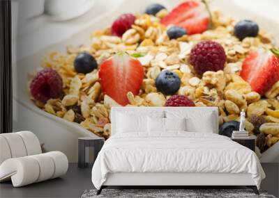 Light, delicious breakfast with cereal and fruit. Wall mural